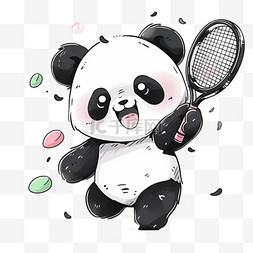 手绘开心的表情图片_手绘拿着网球拍可爱熊猫元素