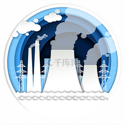 裁纸艺术图片_纸艺风格中的火电厂矢量插图