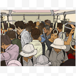 拥挤人群图片_拥挤的通勤火车在颜色的插图