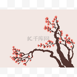 鲜艳风格背景图片_矢量背景。红色鲜花的树分支