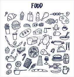寿司蛋糕图片_许多食物图片手绘矢量插图