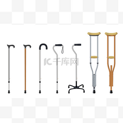 人体工学素材图片_手杖和拐杖的集合。伸缩铝手杖, 