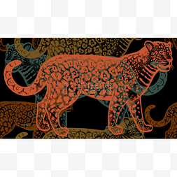 背景内饰图片_黑色背景上的彩色捷豹。动物的手