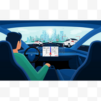 路上汽车高清图片大全_自主智能无人驾驶汽车自驾。驾驶员没有手转向. 