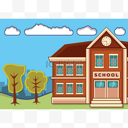 学校建筑与风景。矢量平面设计图
