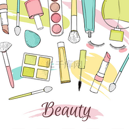 手工化妆品图片_矢量框架与化妆品。手工制作的插