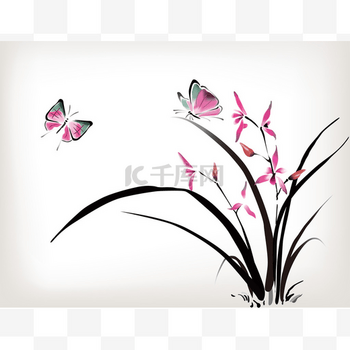 水墨蝶恋花蝴蝶兰花图片素材-水墨蝶恋花蝴蝶兰花模板图片下载-千库网