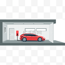 车库坡道图片_电动汽车的充电在家中车库