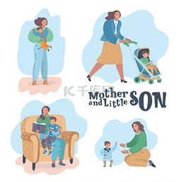 骑书图片_母亲和儿子场景.
