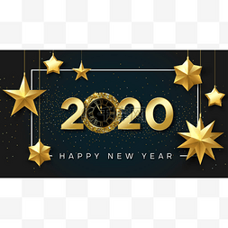 2020海报背景图片_新年快乐2020闪亮海报与金色的时