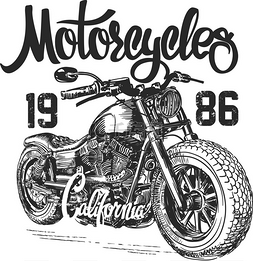 插画素描摩托车加州 t 衬衫打印.