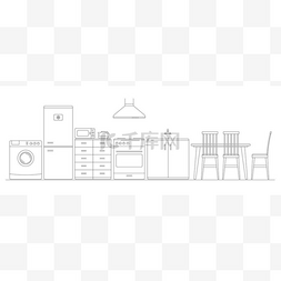 厨房家具图片_厨房家具和室内的矢量细线图解.