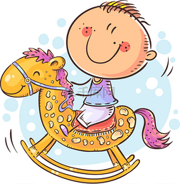 图解的图片_小孩骑着玩具马，五彩斑斓