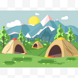 帐篷矢量图片_矢量图卡通自然国家公园景观与三