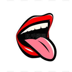 卡通舌图片_有红唇和红舌的嘴。卡通矢量