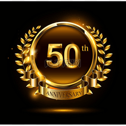 周年纪念背景图片_50年金黄周年纪念标志在黑背景