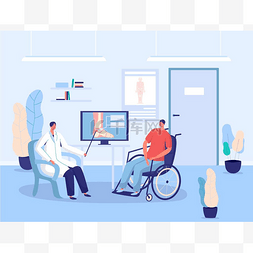 在医院检查图片_轮椅残疾患者、医院医生会诊、病