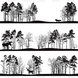 不同的树木图片_组的不同景观与树木和动物