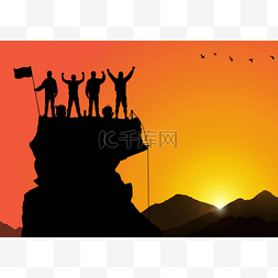 山顶背景图片_男人站在山顶上的轮廓，带着欢乐