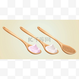 酸奶背景图片_三个木制勺子被隔离在海带颜色的