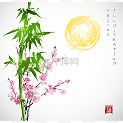 竹和樱花盛开