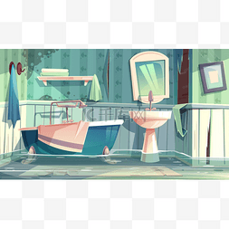 肮脏卡通图片_洪水浴室在老房子卡通向量