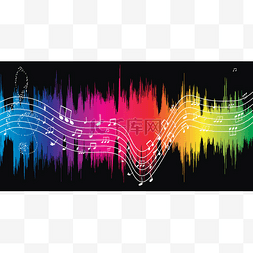 彩色音符与图片_颜色光谱脉冲与音乐笔记