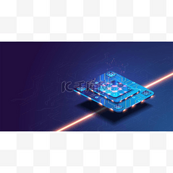 微处理器图片_带有蓝色背景灯的未来主义微晶片