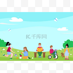 风景矢量背景图片_幼稚园儿童或幼稚园儿童在户外玩