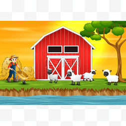 农夫和农场图片_动画片愉快的农夫和绵羊在农场