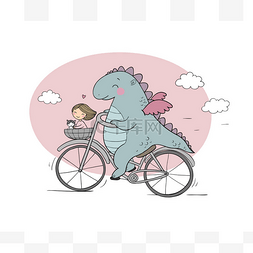 自行车上的滑稽卡通恐龙.