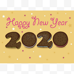2020年文字图片_祝2020年新年快乐。 巧克力饼干