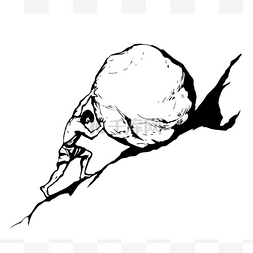 石头手绘线条图片_一个男人把一块石头滚到山上。矢