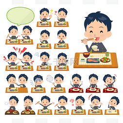 容易资质图片_一组学校的男孩吃饭。日、中餐、
