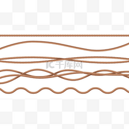 收集白色背景上的各种绳子。 矢