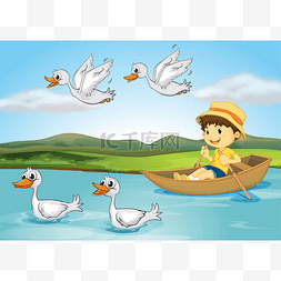 鸭子飞图片_鸭和一个孩子