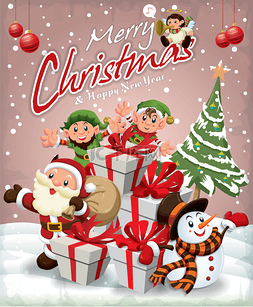 天使海报图片_老式的圣诞节海报设计与圣诞老人