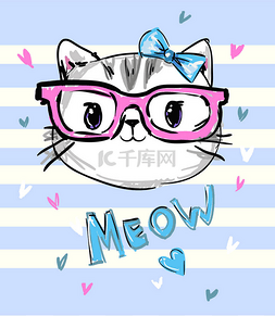 戴眼镜可爱猫图片_可爱猫咪素描矢量图