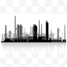 炼油厂剪影图片_石油精炼厂的剪影。矢量图.