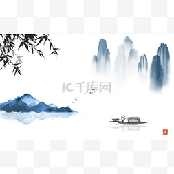 东方美图片_东方风景,竹林,渔船,高山.传统东