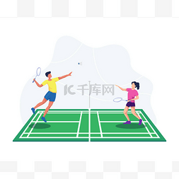 击球PNG图片_羽毛球选手跳跃准备击球,男男女