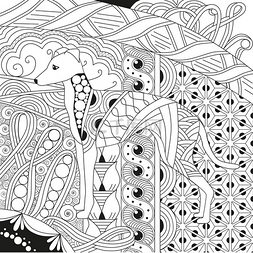 Zentangle 程式化的狗。手画的花边