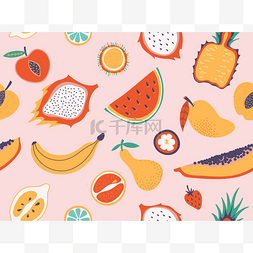 新鲜水果热带无缝图案插图