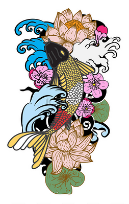 鲤鱼日本纹身风格.