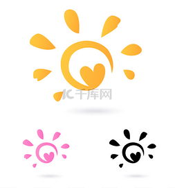 抽象太阳图标图片_抽象矢量太阳图标以心橙 & 粉红色
