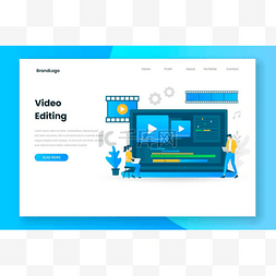 视频编辑插图登陆页与笔记本电脑