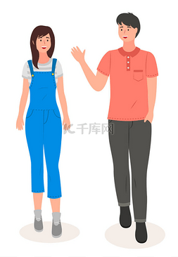 时尚工作服图片_一对年轻女郎，挥手的男人，穿工