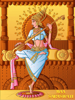 潘设计图片_印度女神 saraswati 关于 vasant panchami