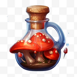 瓶装饰图片_魔法瓶红色蘑菇图标游戏免扣元素