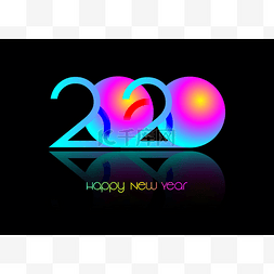 2020年新年快乐，明亮的霓虹灯上
